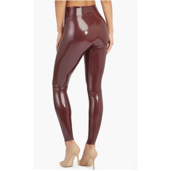 Spanx Faux Patent Leather Leggings in Ruby Red - Picture 3 of 10